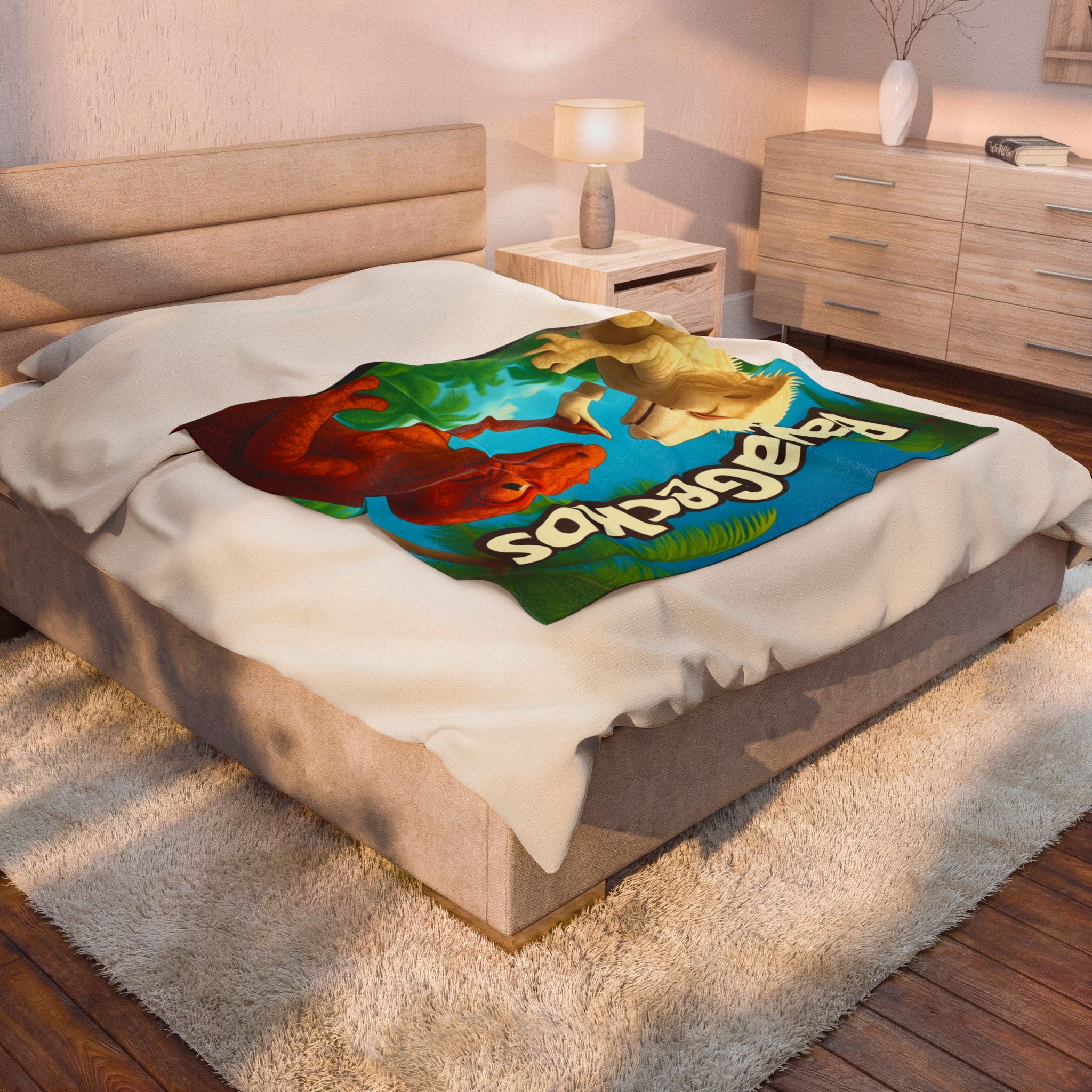 Velveteen Plush Blanket — BayaGeckos Colorful Gecko Plush Throw for Kids & Reptile Lovers