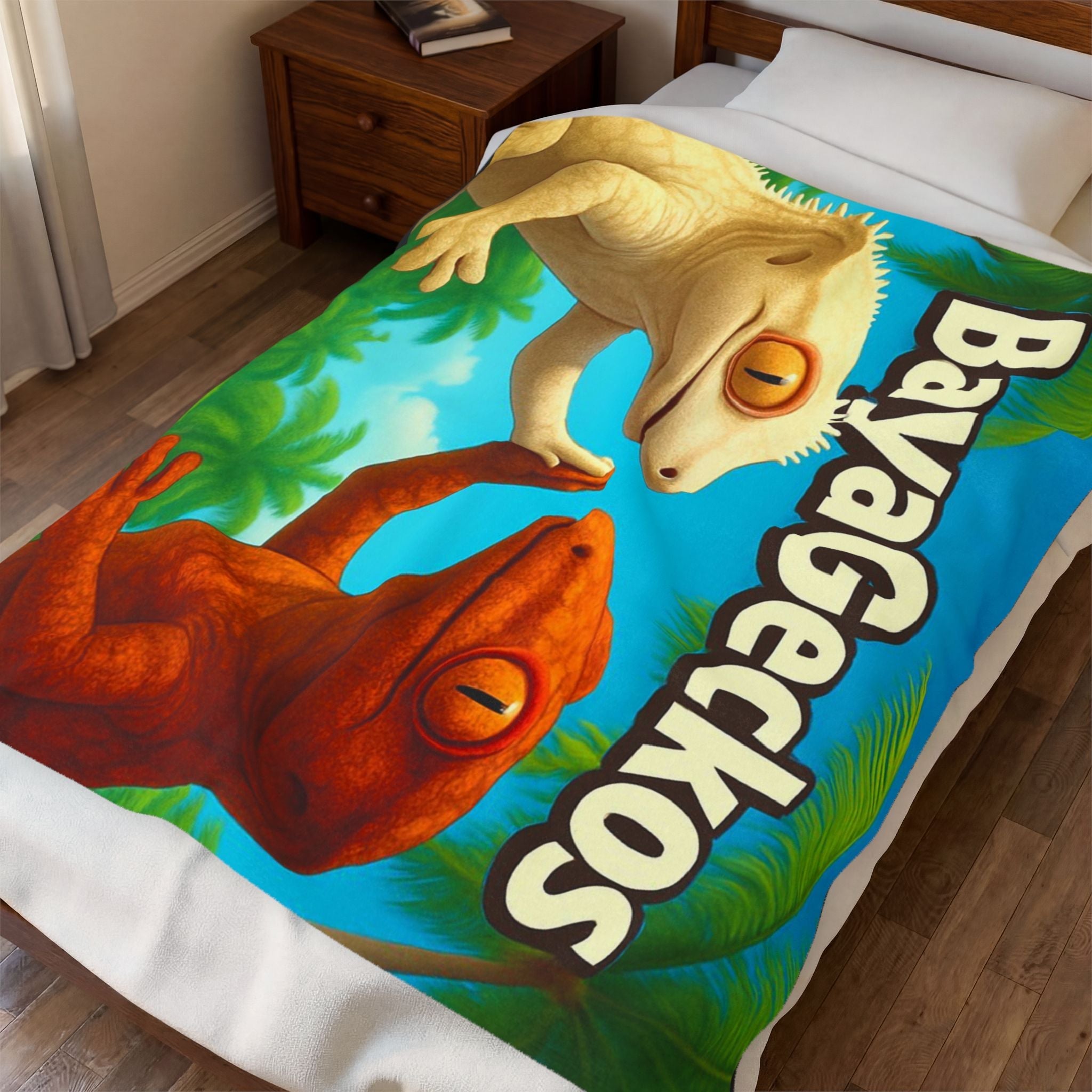 Velveteen Plush Blanket — BayaGeckos Colorful Gecko Plush Throw for Kids & Reptile Lovers
